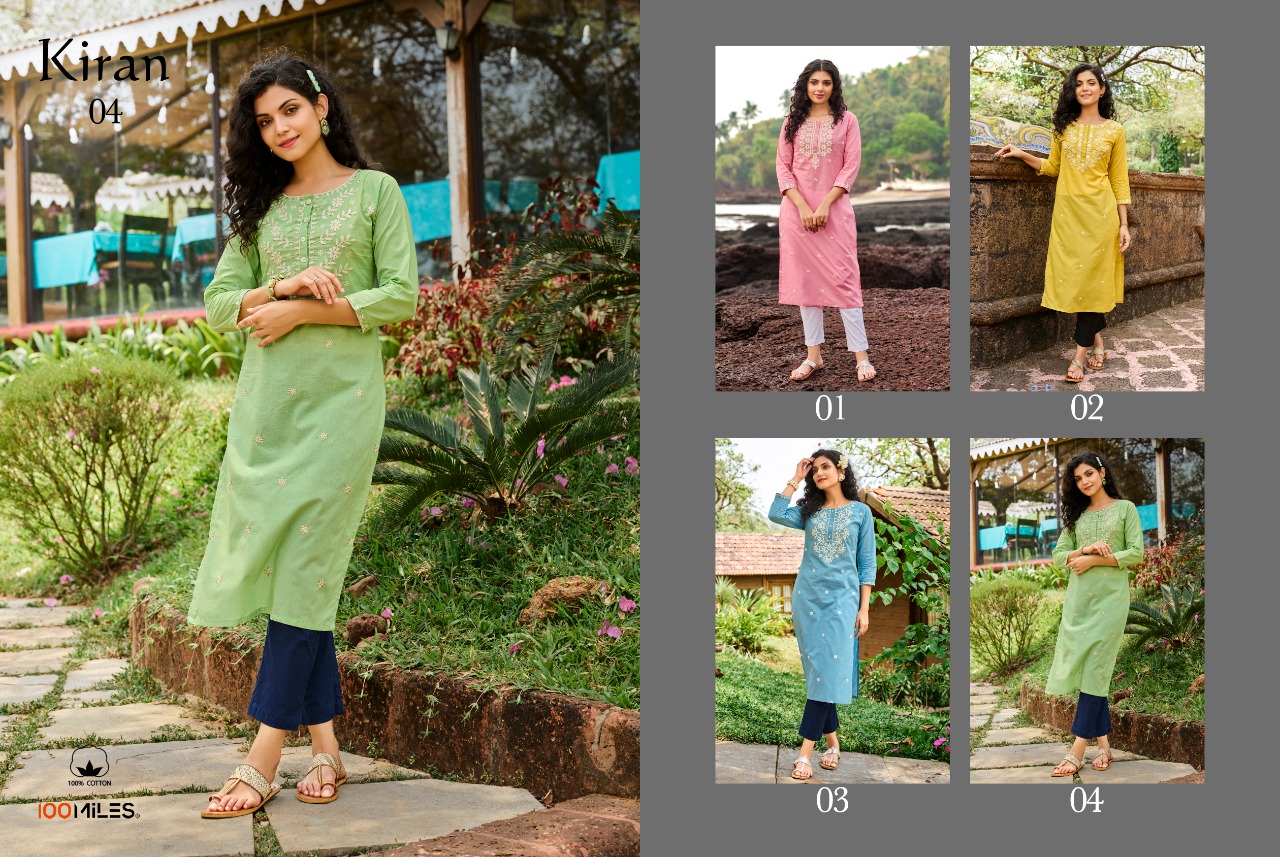 100 miles kiran cotton authentic fabric kurti catalog