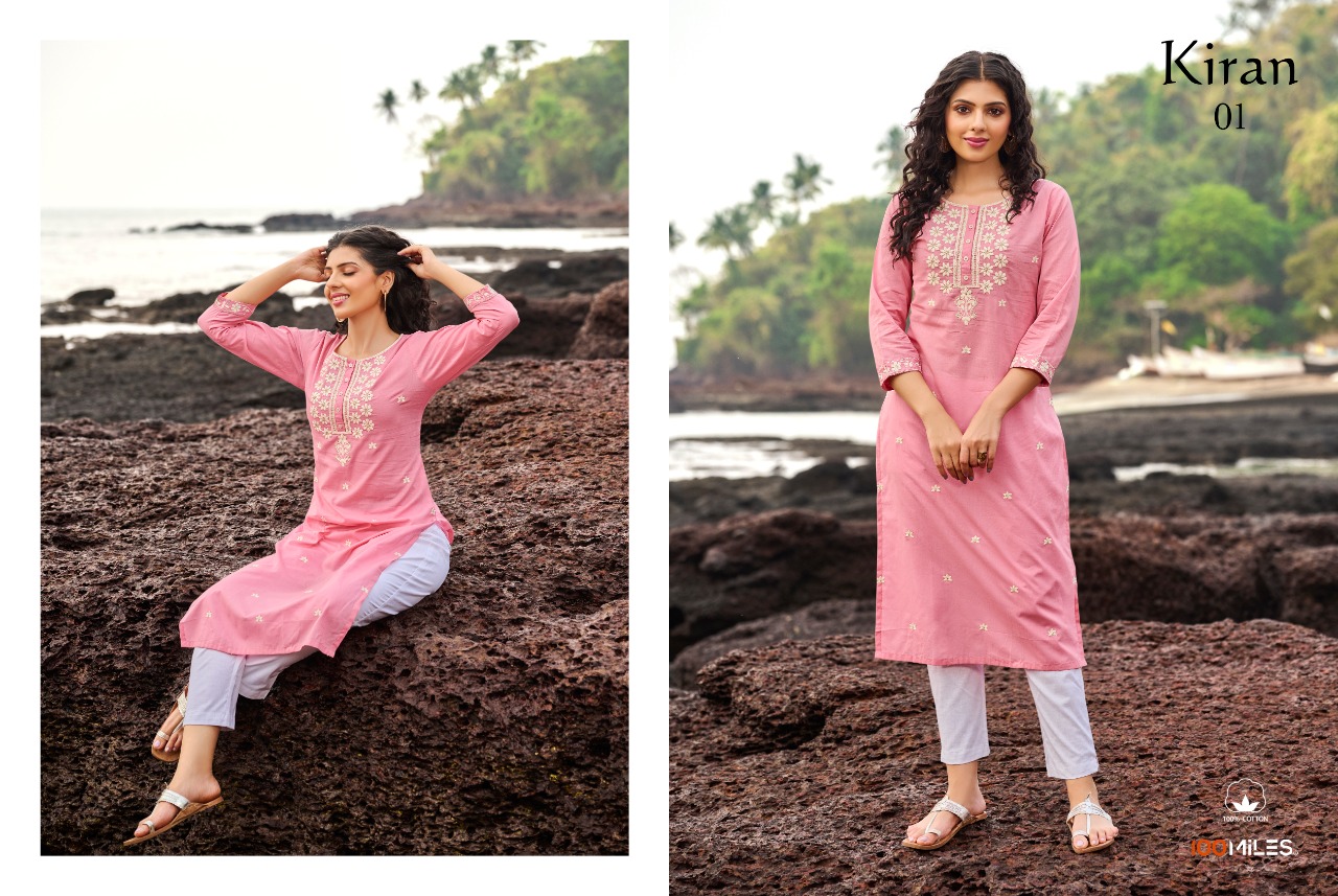 100 miles kiran cotton authentic fabric kurti catalog