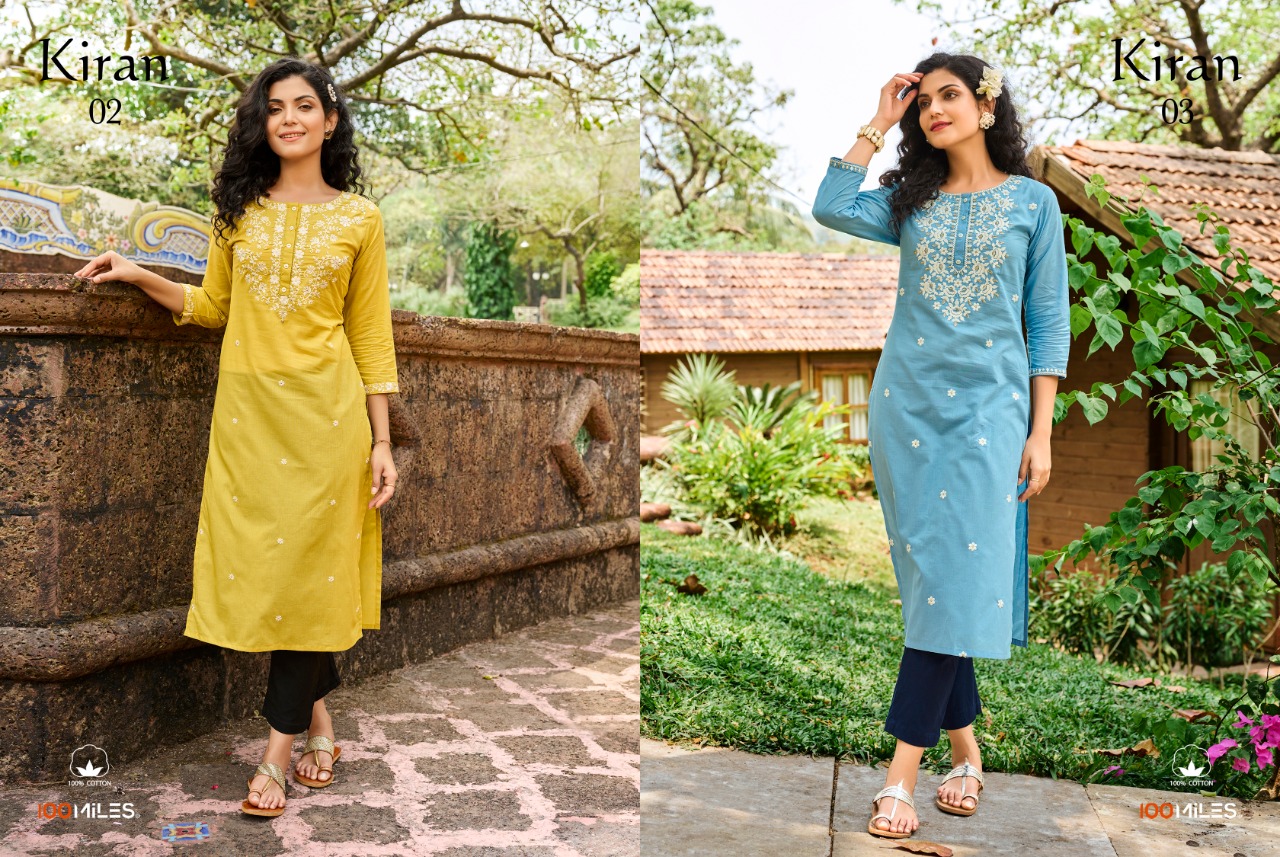 100 miles kiran cotton authentic fabric kurti catalog