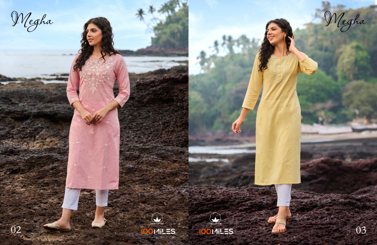 100 miles megha cotton elegant kurti catalog