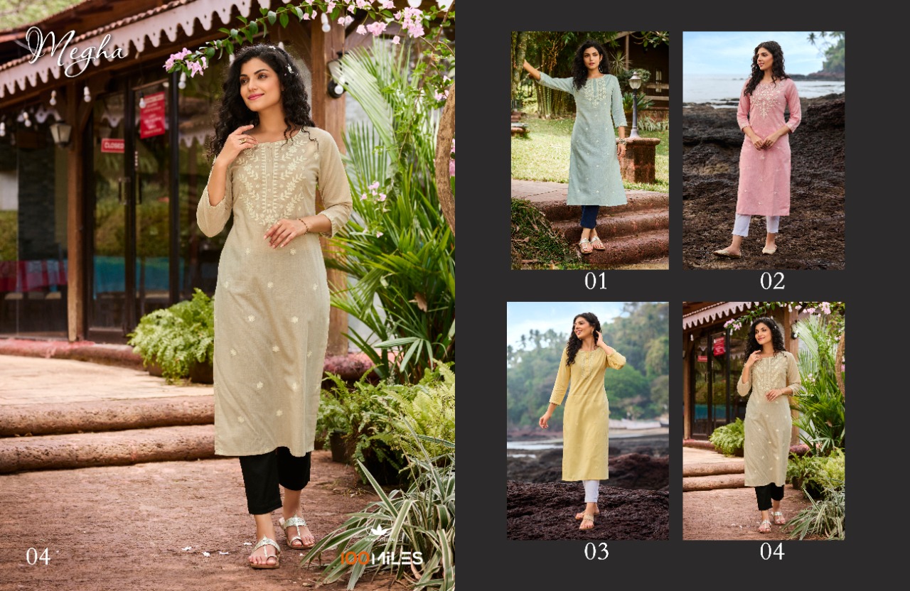 100 miles megha cotton elegant kurti catalog