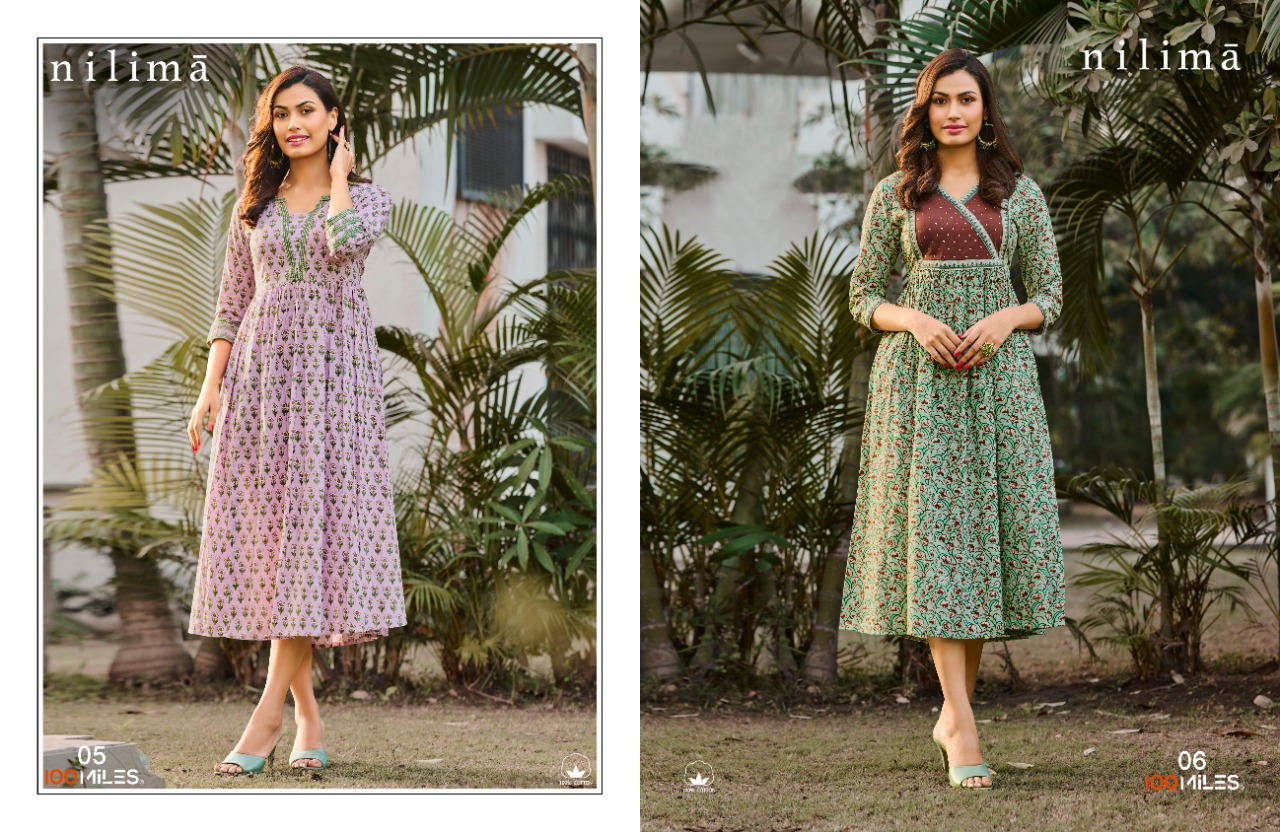 100 miles nilima cotton decent look kurti catalog