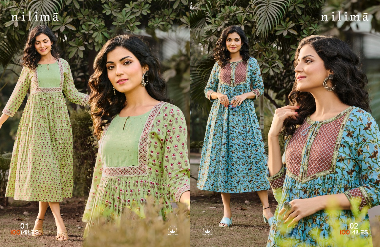 100 miles nilima cotton decent look kurti catalog