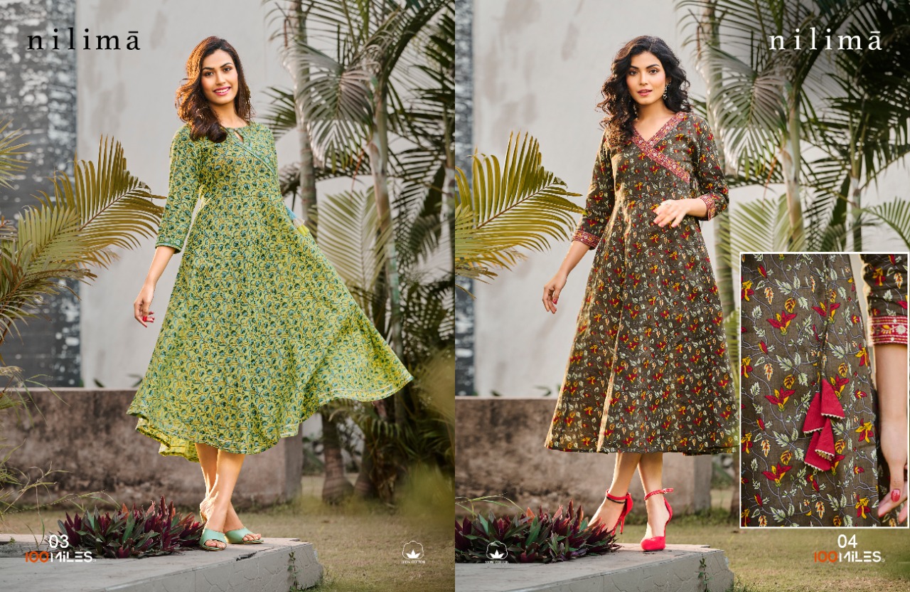 100 miles nilima cotton decent look kurti catalog