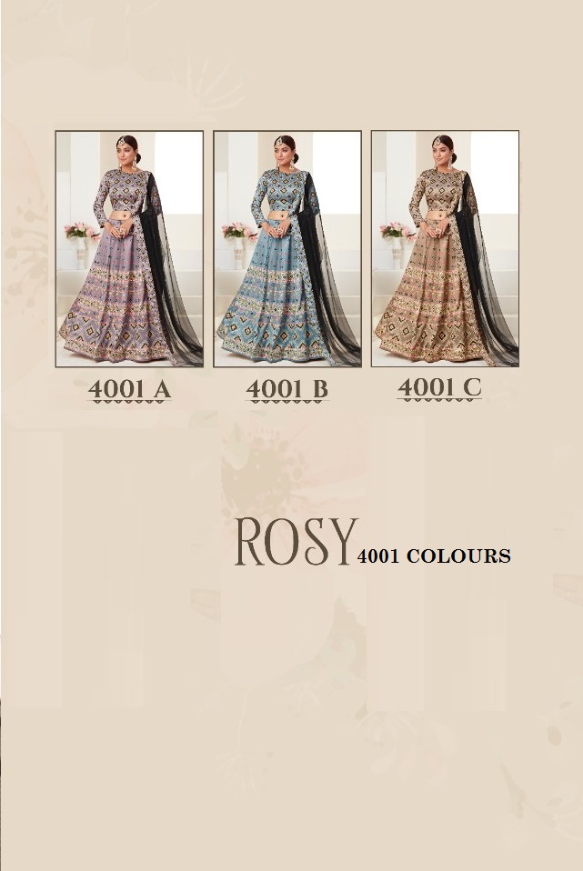 aawiya offical rosy 4001 colours silk gorgeous look lehenga catalog