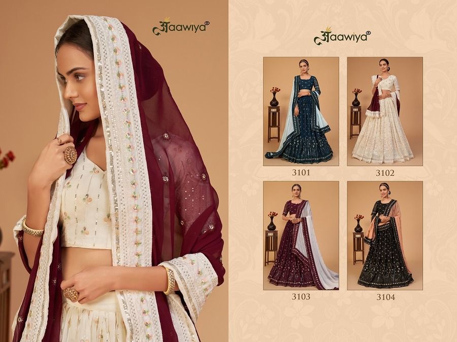 aawiya offical sanaya vol 1 georgette gorgeous look lehenga catalog