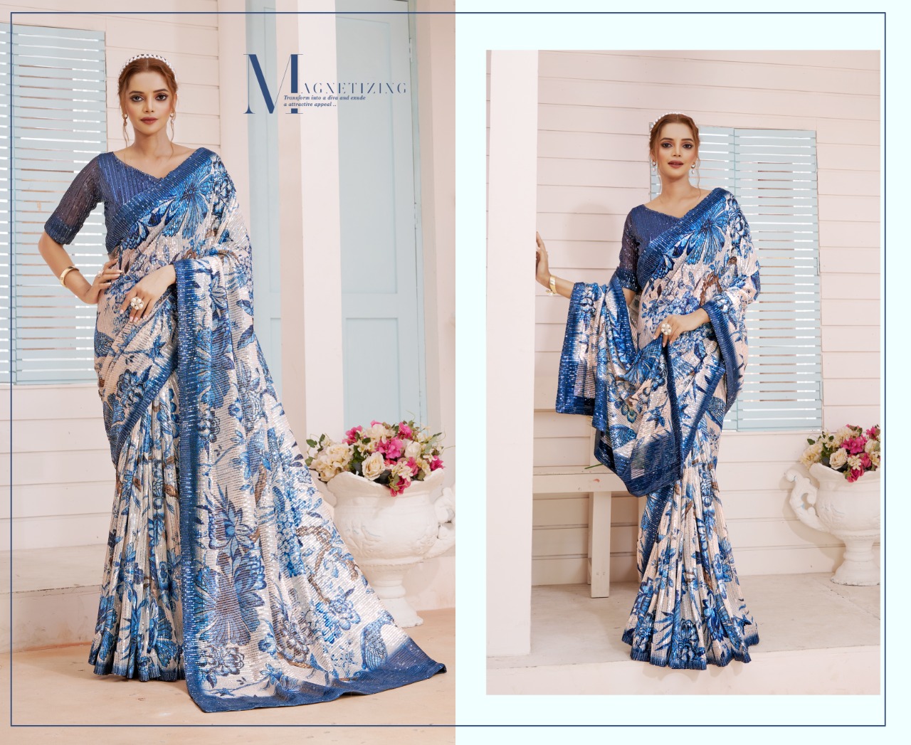 amoha trendz Design No DPS Imported Sequence with print gorgeous look saree catalog