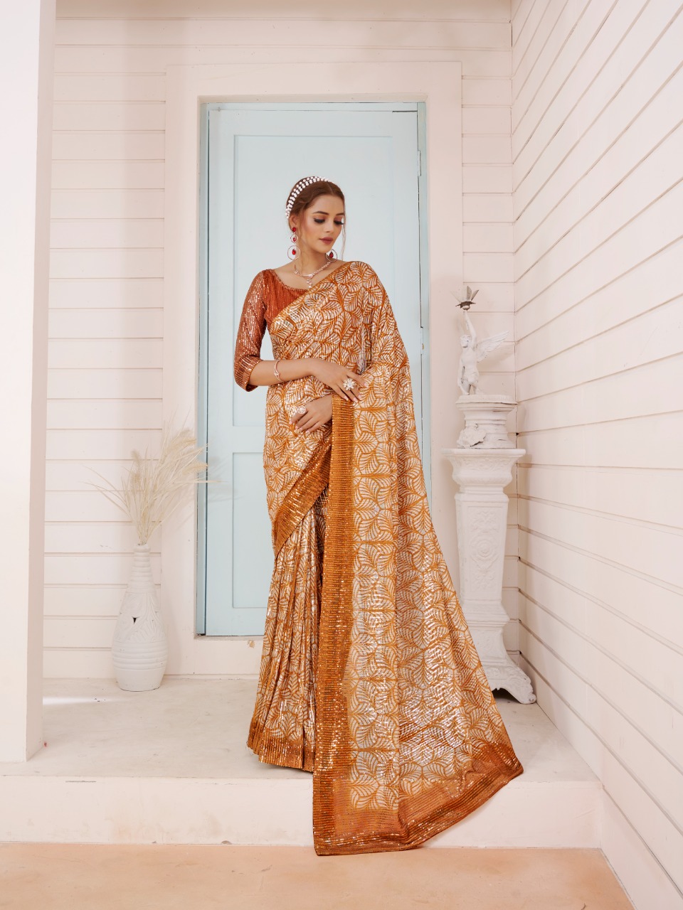 amoha trendz Design No DPS Imported Sequence with print gorgeous look saree catalog