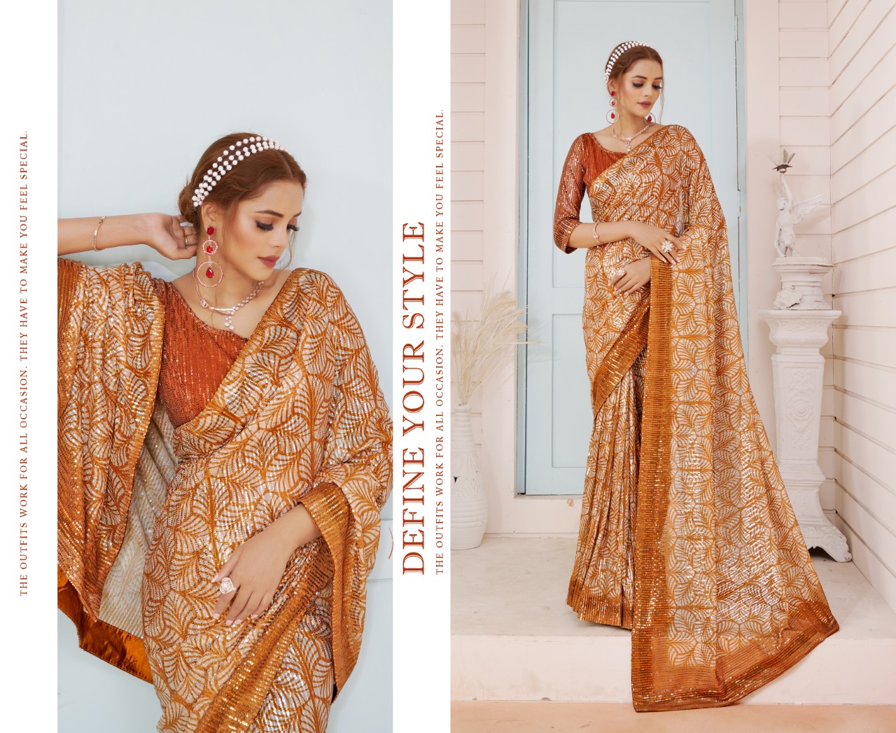 amoha trendz Design No DPS Imported Sequence with print gorgeous look saree catalog