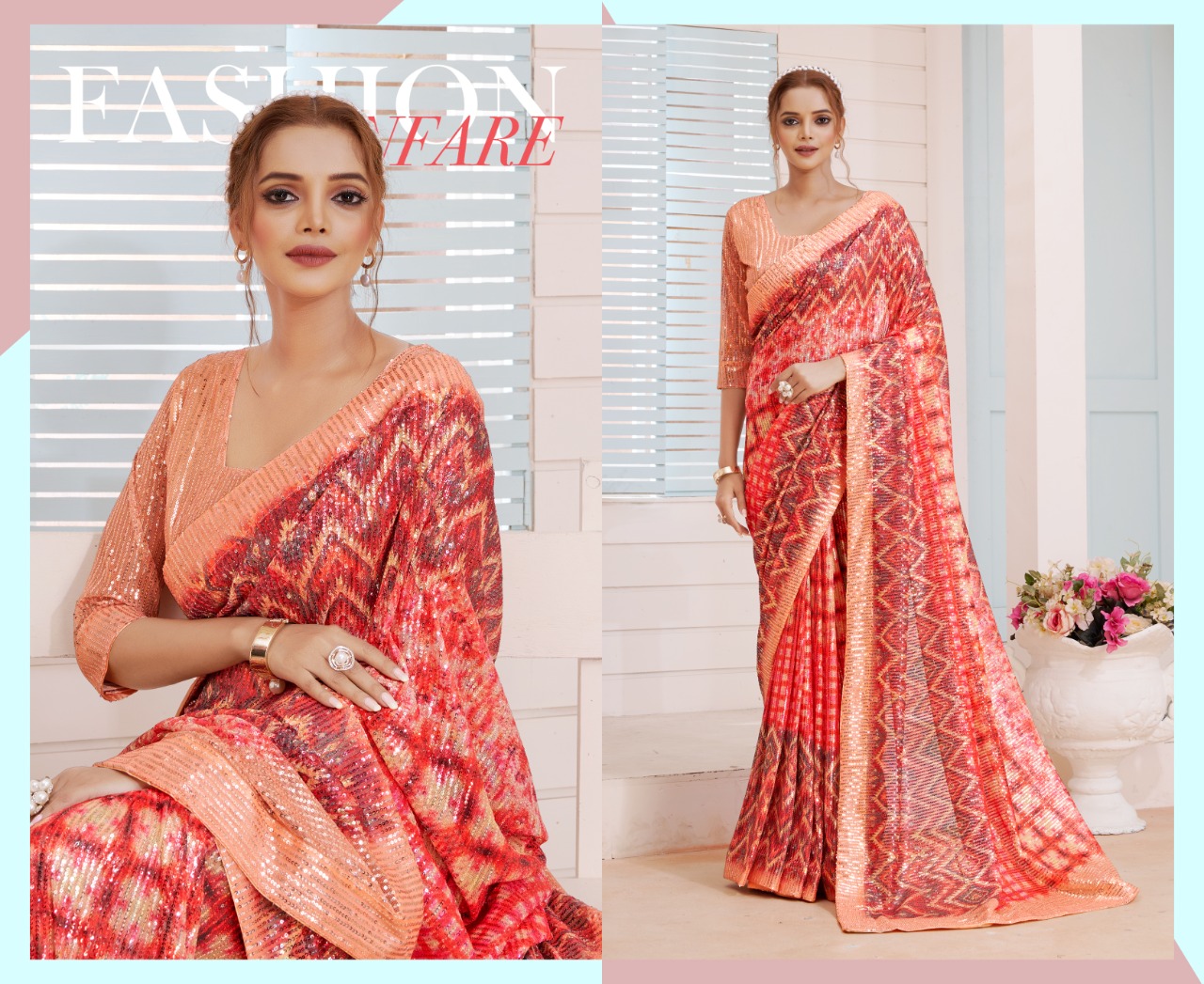 amoha trendz Design No DPS Imported Sequence with print gorgeous look saree catalog