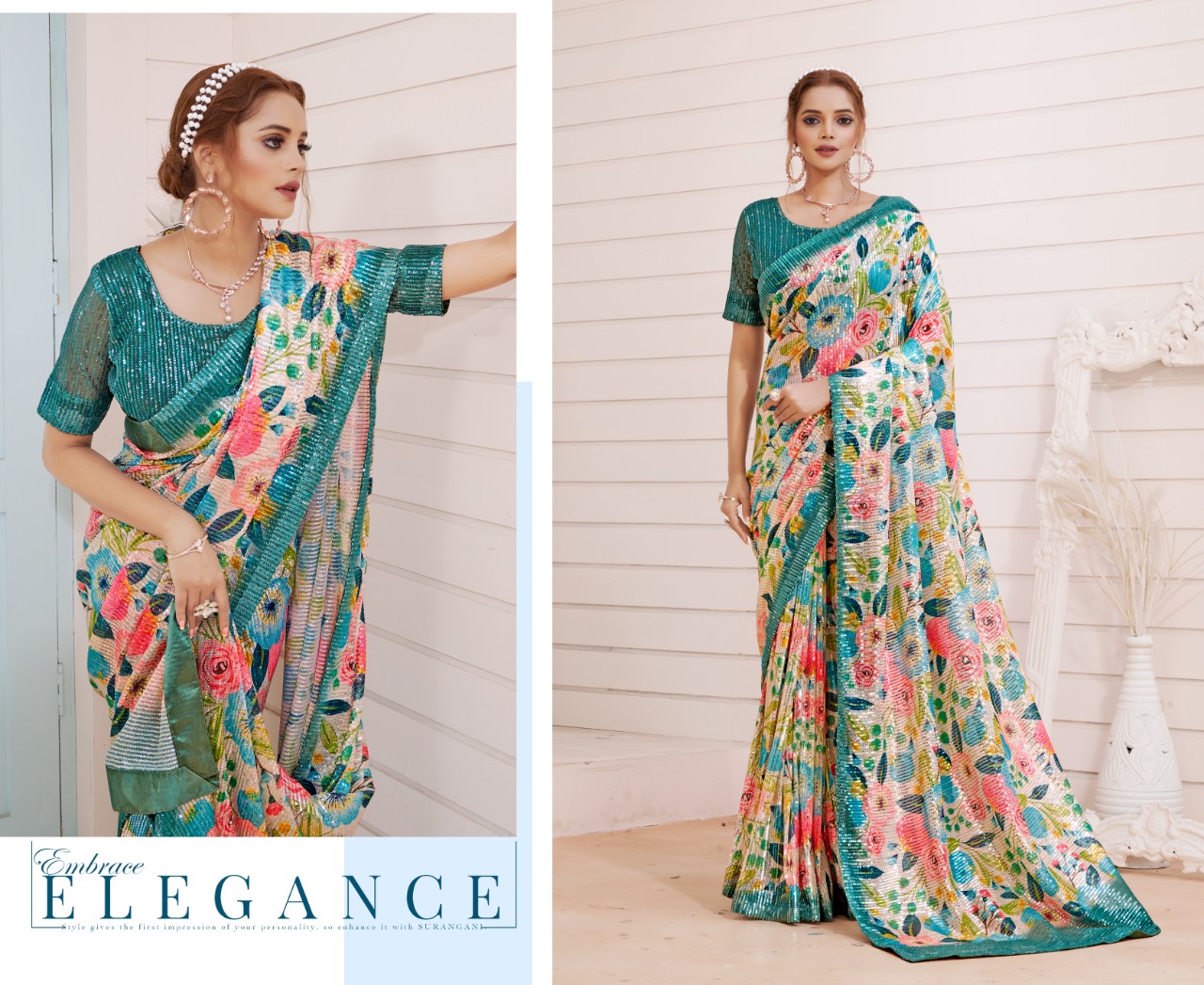 amoha trendz Design No DPS Imported Sequence with print gorgeous look saree catalog