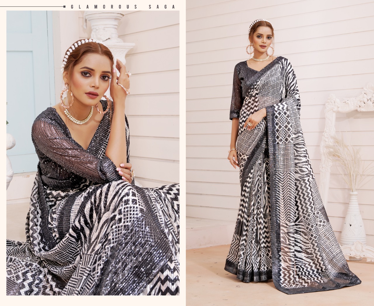 amoha trendz Design No DPS Imported Sequence with print gorgeous look saree catalog