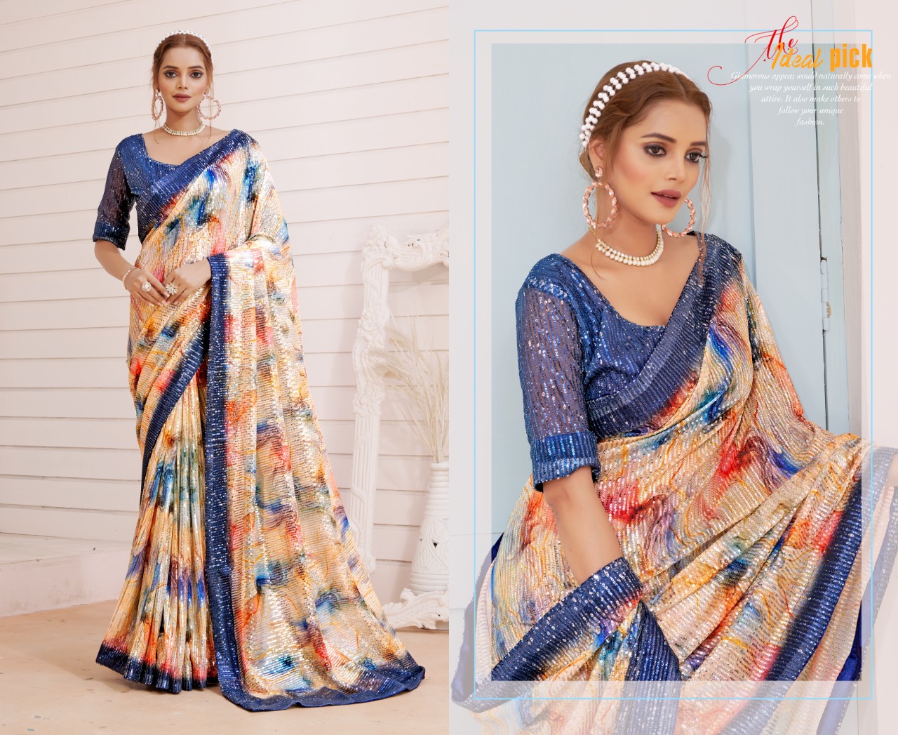 amoha trendz Design No DPS Imported Sequence with print gorgeous look saree catalog