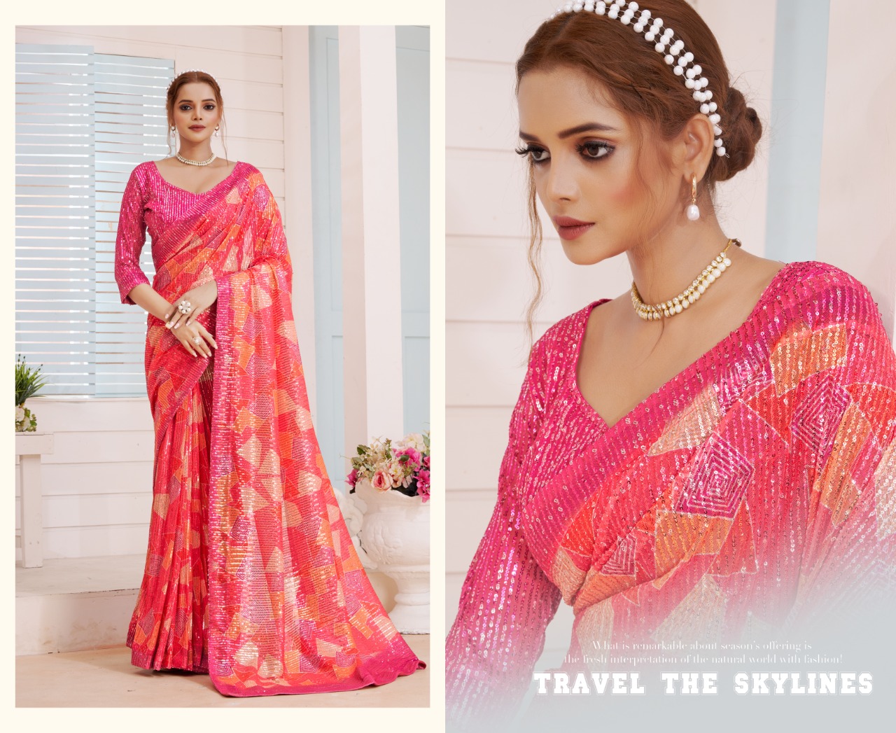 amoha trendz Design No DPS Imported Sequence with print gorgeous look saree catalog