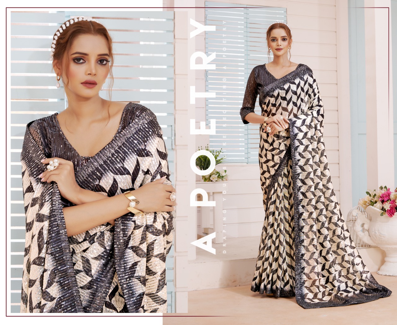 amoha trendz Design No DPS Imported Sequence with print gorgeous look saree catalog