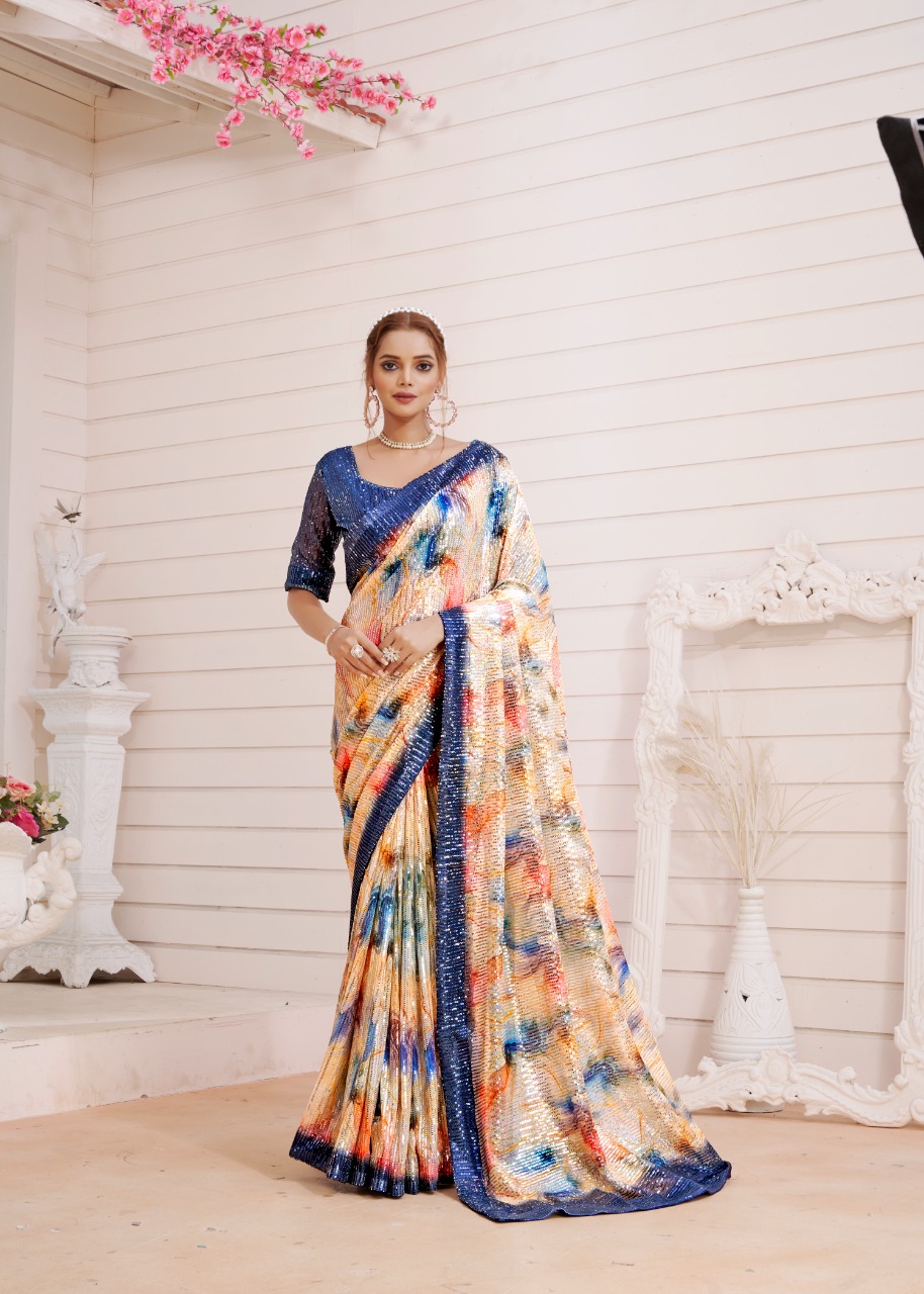 amoha trendz Design No DPS Imported Sequence with print gorgeous look saree catalog