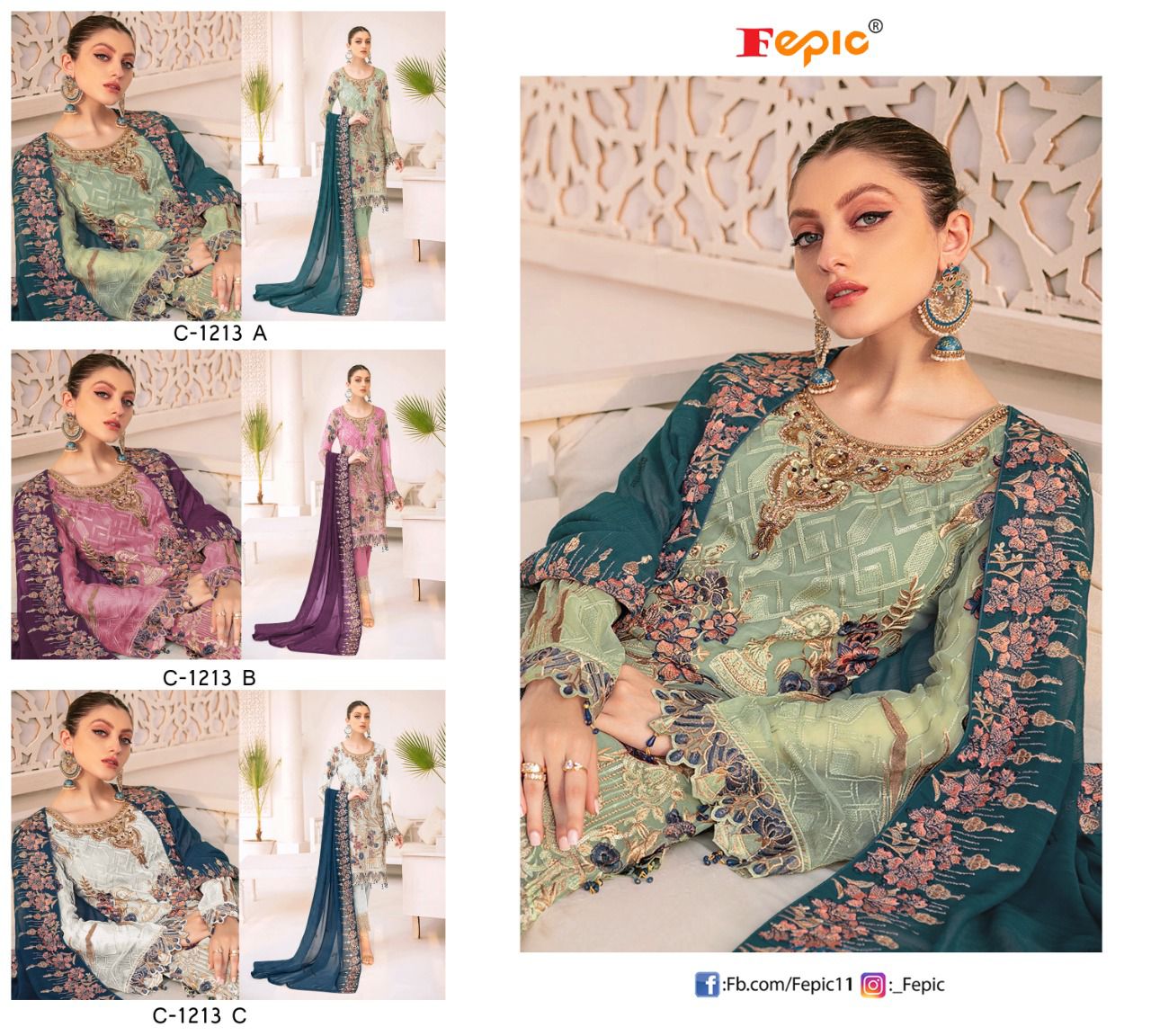 fepic rosemeen c 1213 georgette catchy look salwar suit catalog