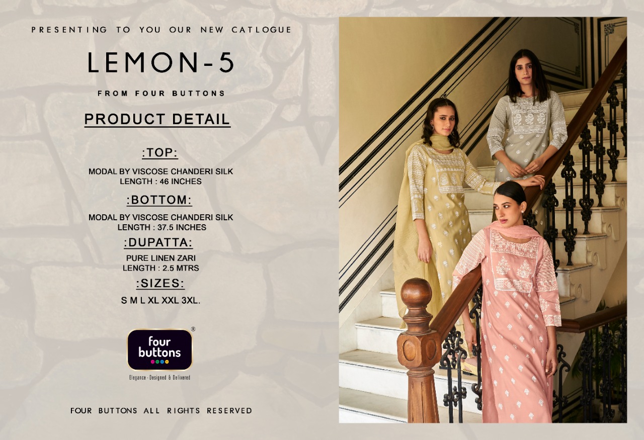 four buttons lemon 5 chanderi silk decent look and colour top bottom with dupatta catalog