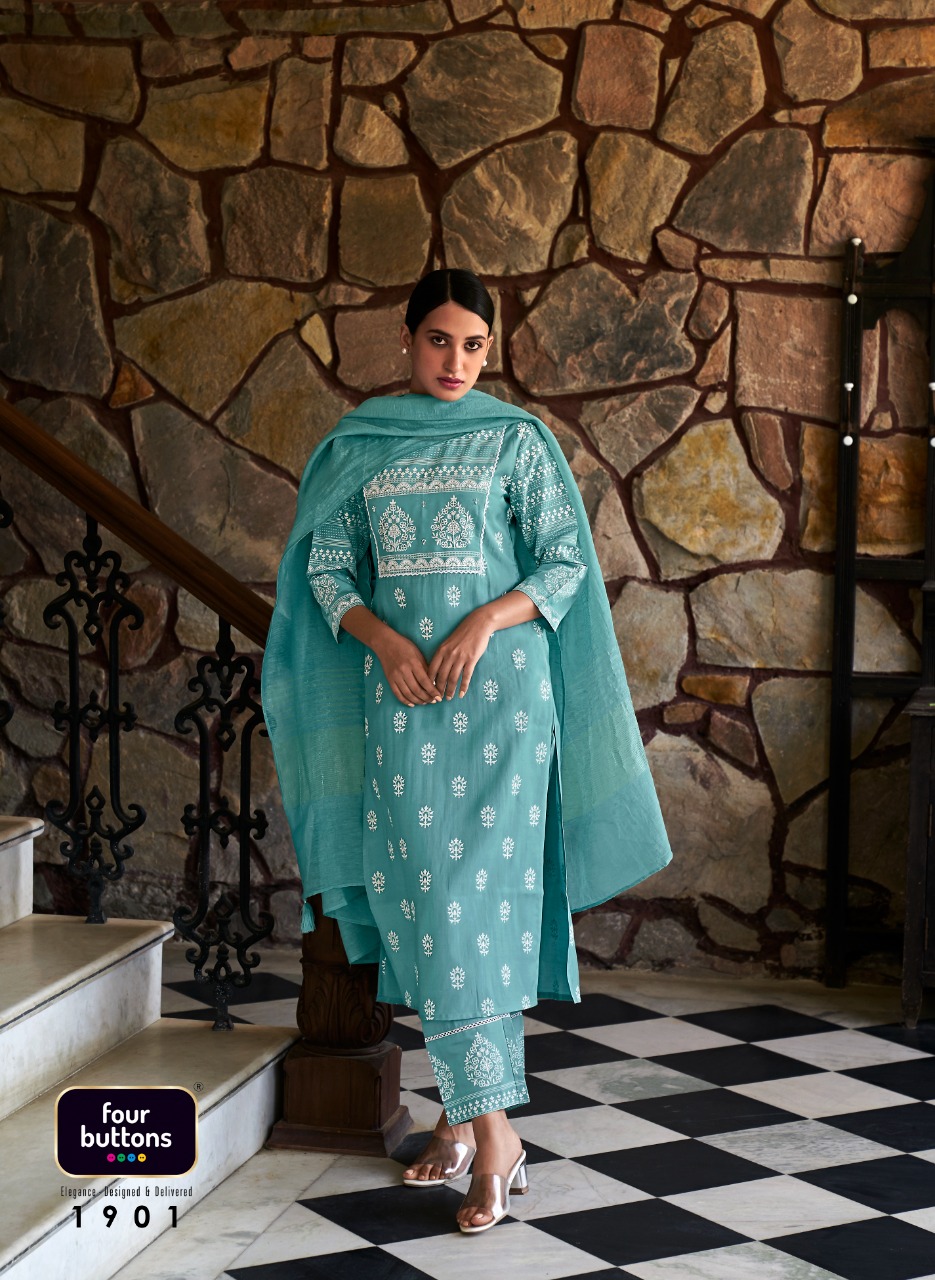 four buttons lemon 5 chanderi silk decent look and colour top bottom with dupatta catalog