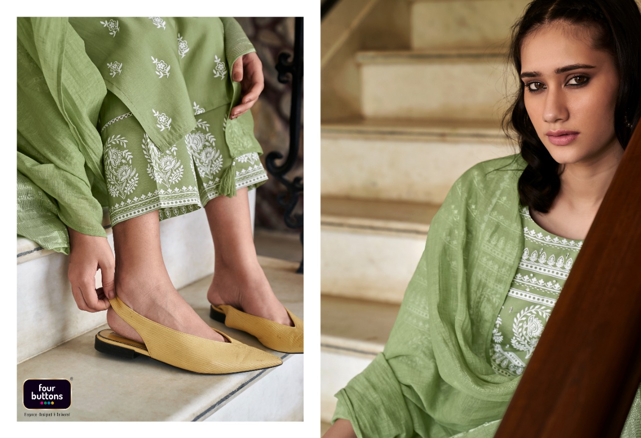 four buttons lemon 5 chanderi silk decent look and colour top bottom with dupatta catalog