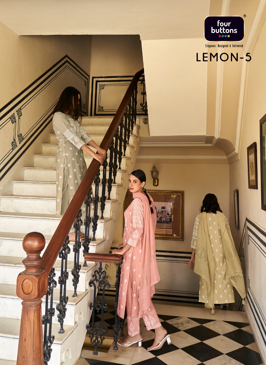 four buttons lemon 5 chanderi silk decent look and colour top bottom with dupatta catalog