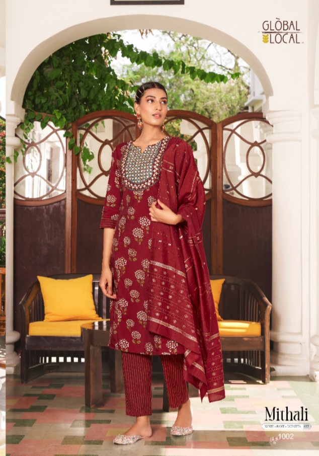 global local mithali chanderi elegant top with bottom and dupatta catalog