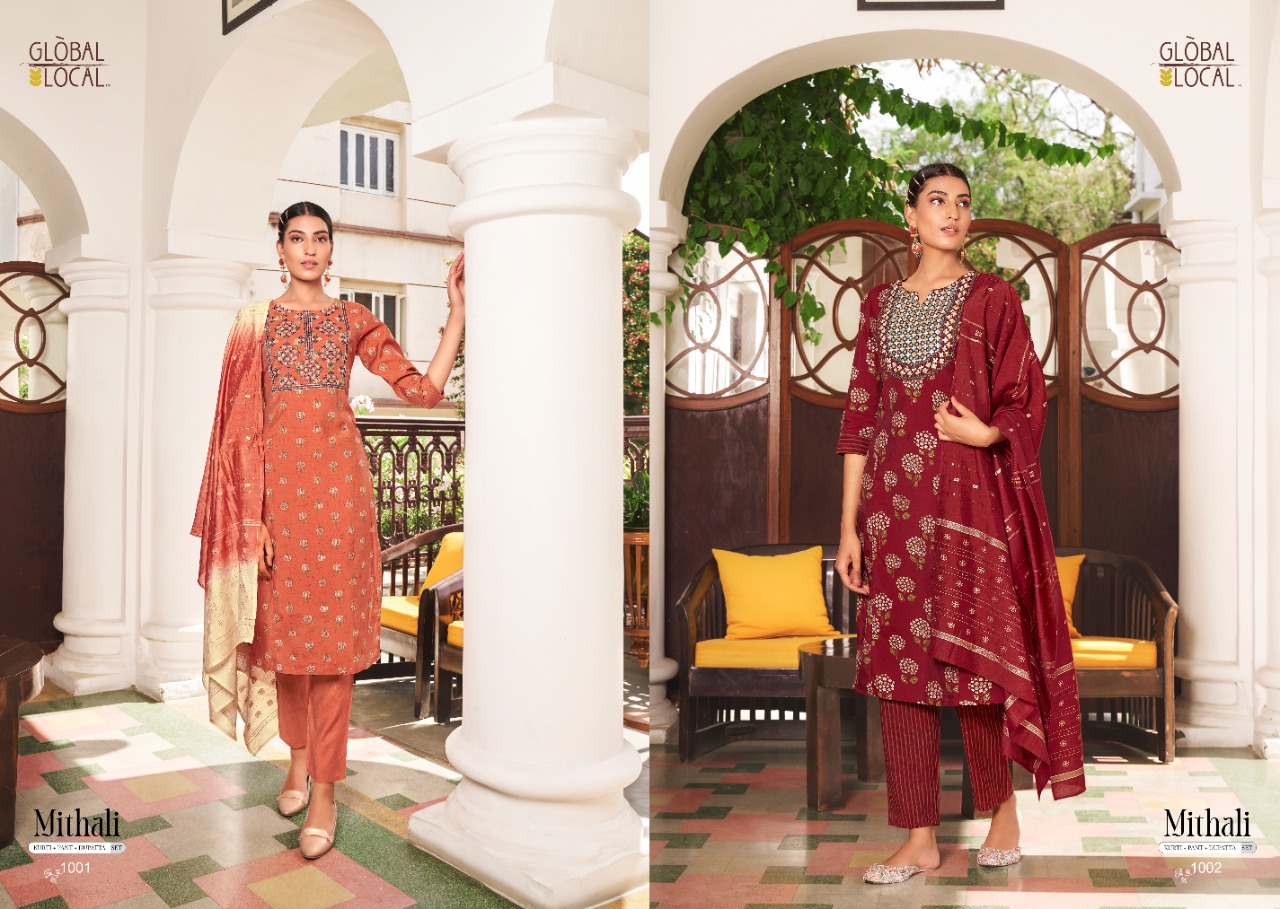 global local mithali chanderi elegant top with bottom and dupatta catalog