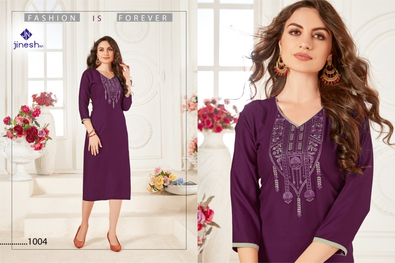 jinesh nx aaliya vol 1 rayon elegant kurti catalog