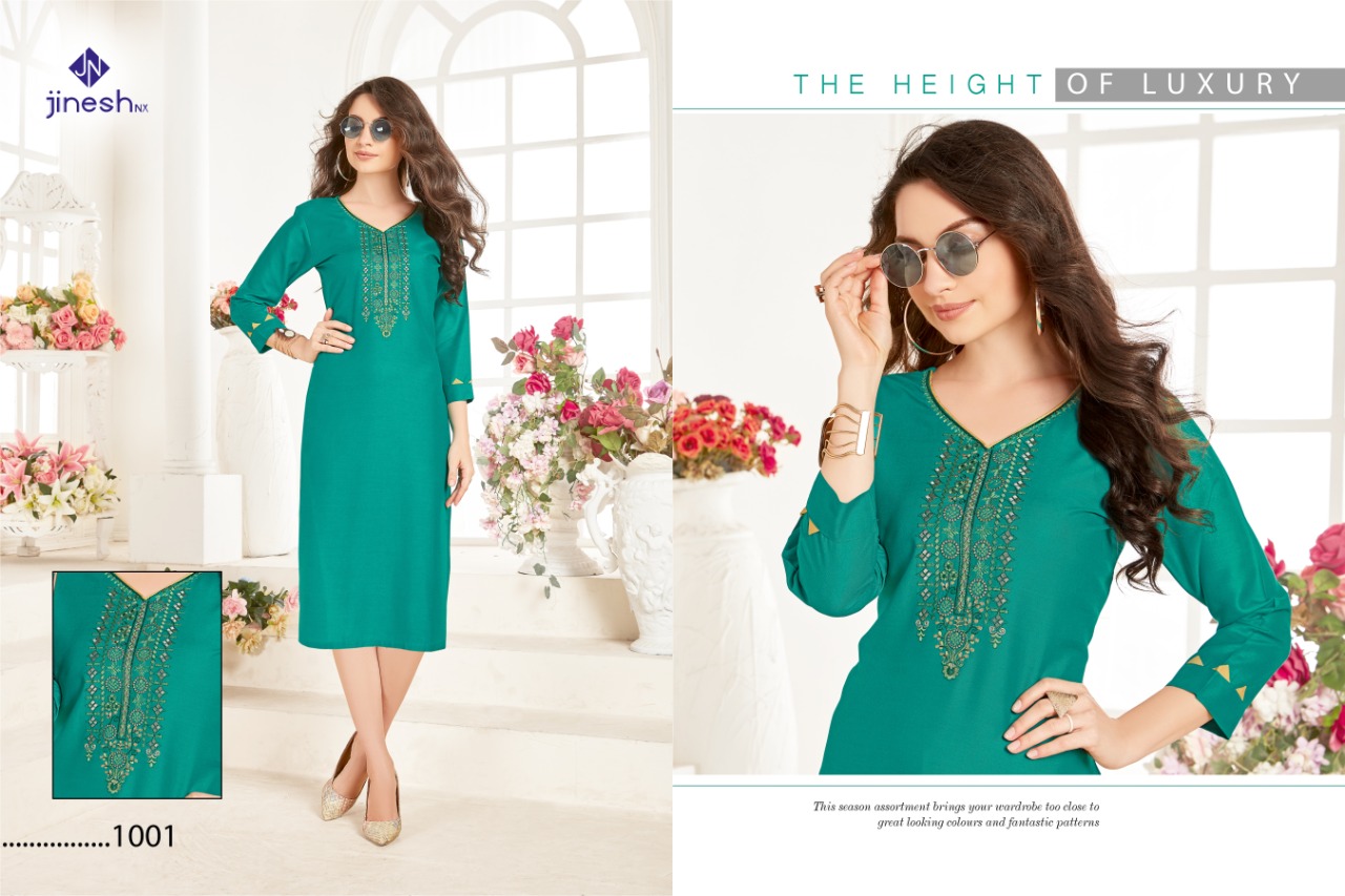 jinesh nx aaliya vol 1 rayon elegant kurti catalog