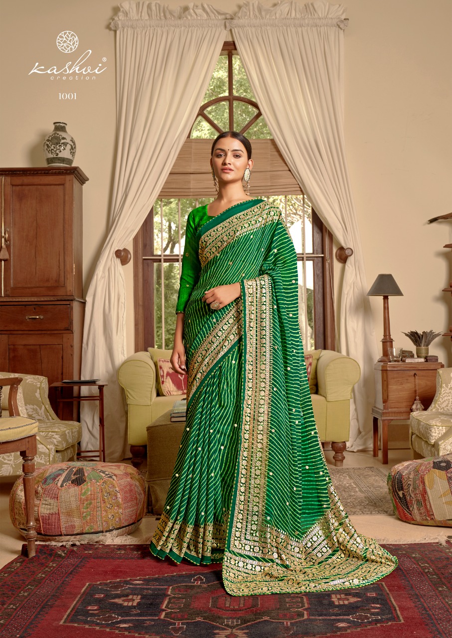 lt kashvi creation Jhoomar georgette innovative Lehariya print saree catalog