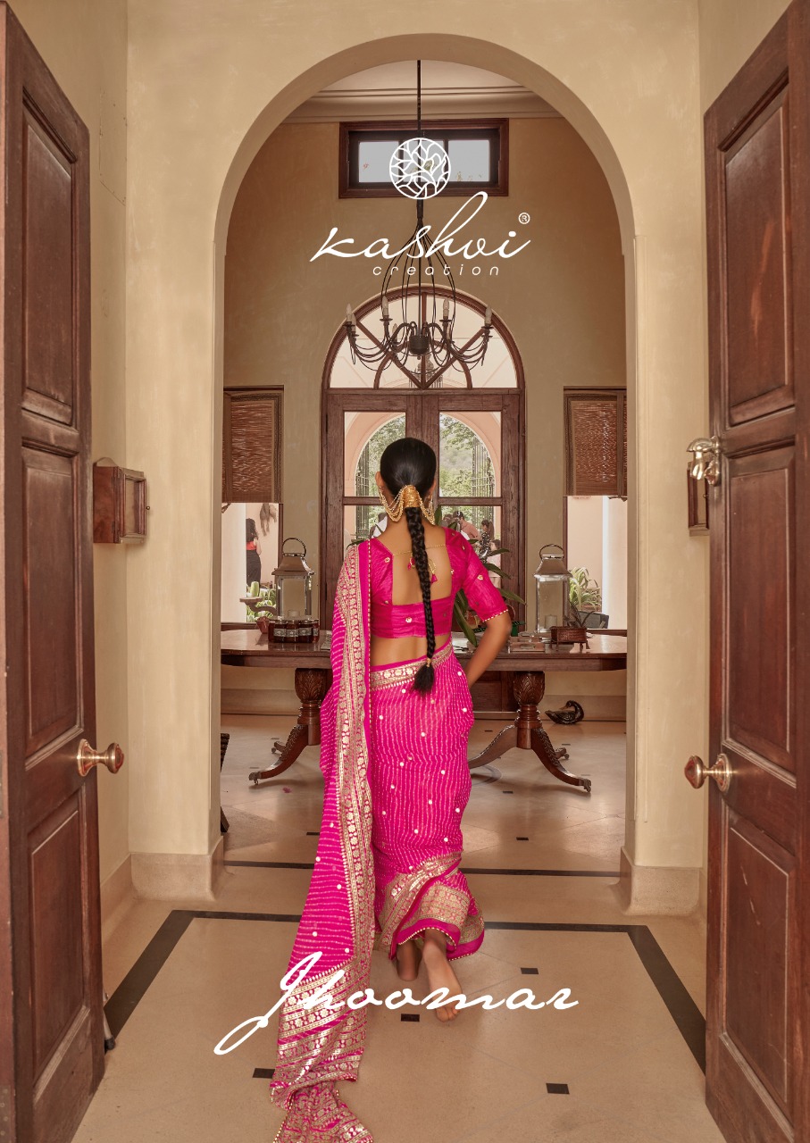 lt kashvi creation Jhoomar georgette innovative Lehariya print saree catalog