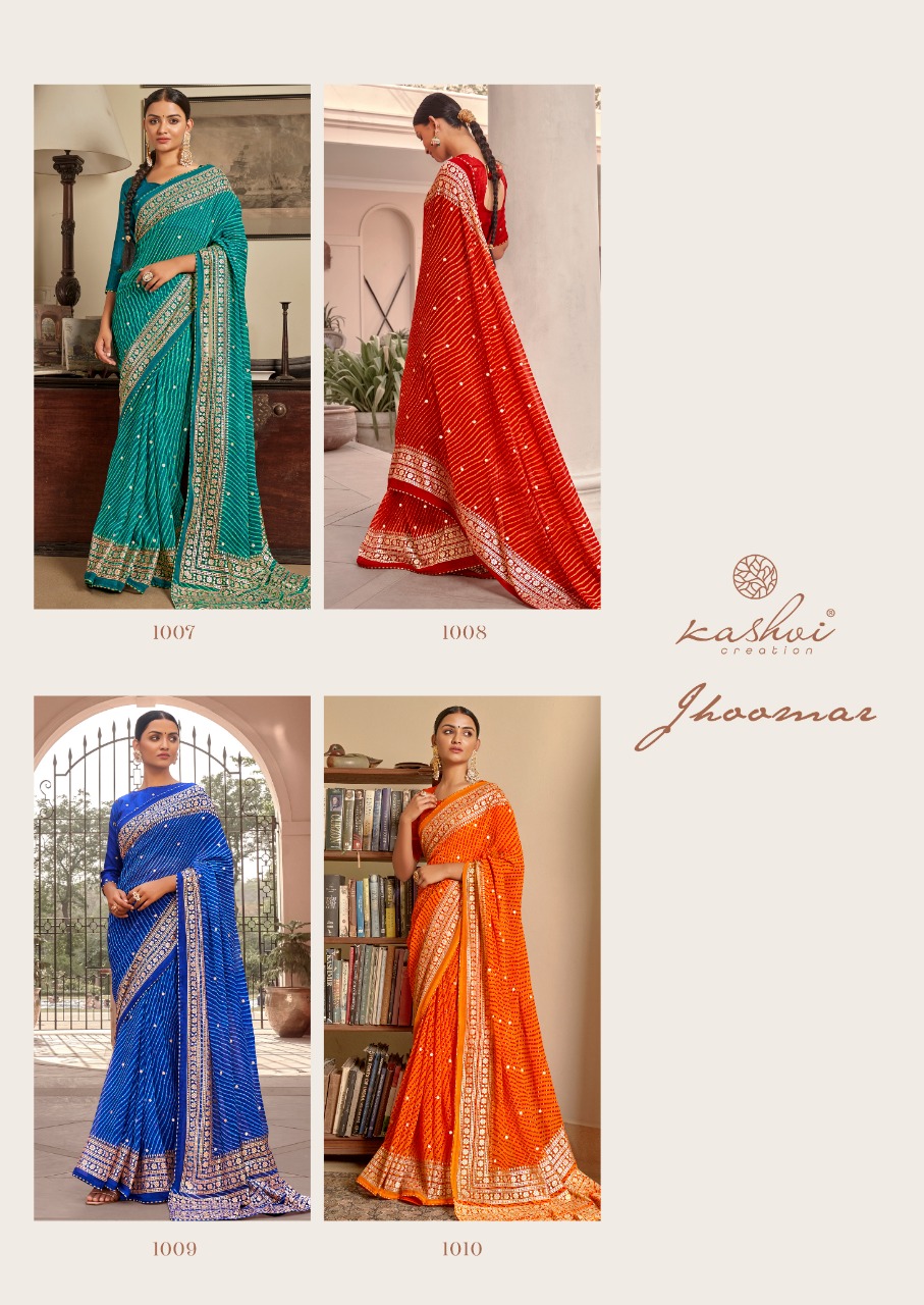 lt kashvi creation Jhoomar georgette innovative Lehariya print saree catalog