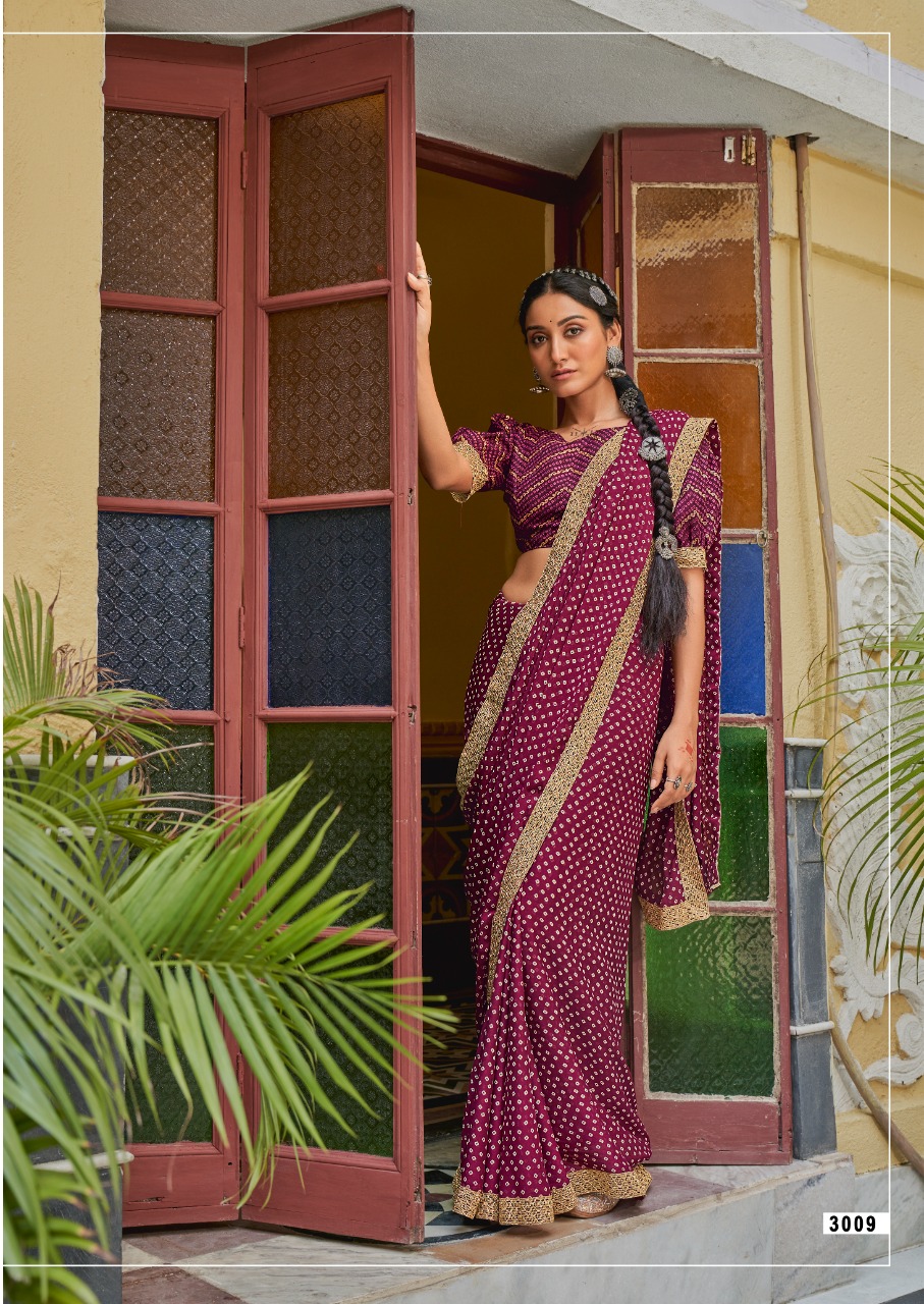 lt saree kashvi creation Bandhej Dull Moss innovative print saree catalog