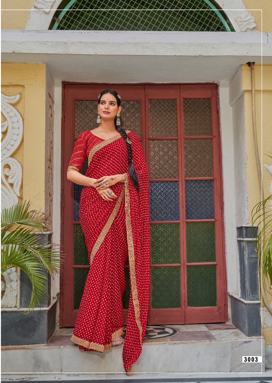 lt saree kashvi creation Bandhej Dull Moss innovative print saree catalog