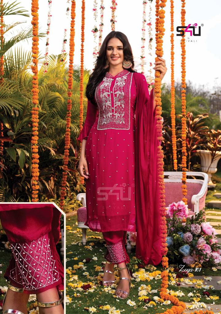 s4u zoya fancy regal look top bottom with dupatta size set