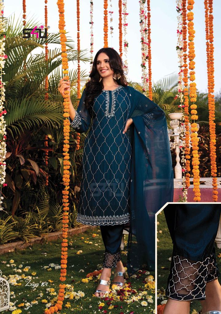 s4u zoya fancy regal look top bottom with dupatta size set