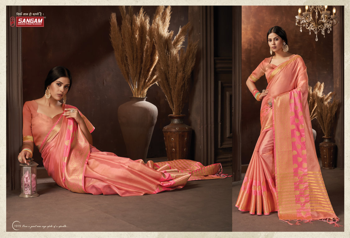 sangam print chandrika organza regal look saree catalog