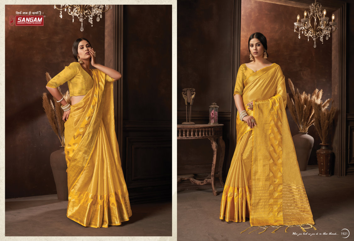 sangam print chandrika organza regal look saree catalog