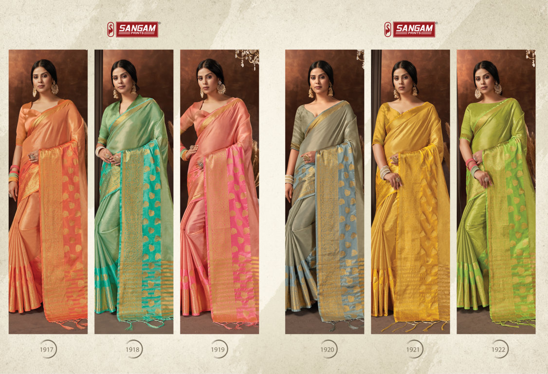 sangam print chandrika organza regal look saree catalog