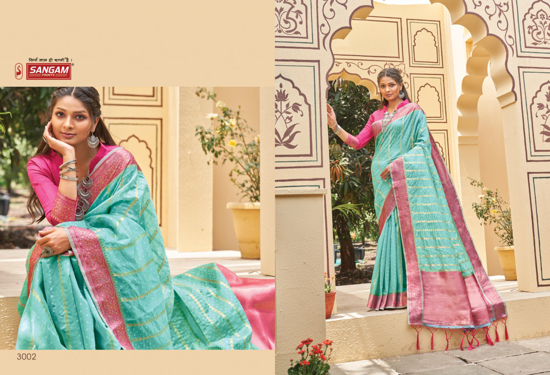 sangam print gulmohar organza catchy look saree catalog