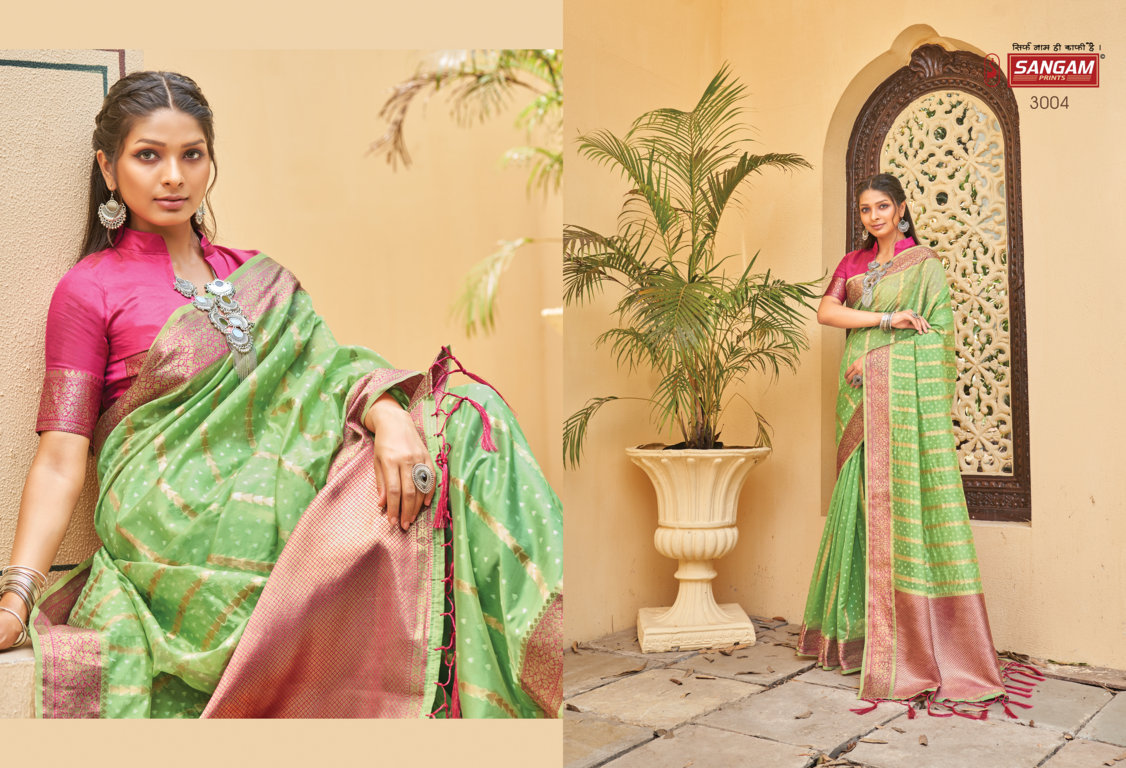 sangam print gulmohar organza catchy look saree catalog