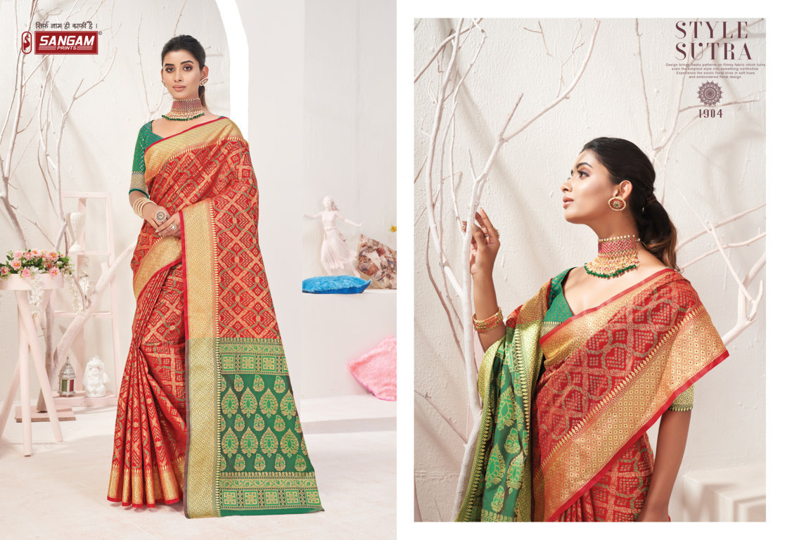 sangam print ikkat patola silk gorgeous look saree catalog