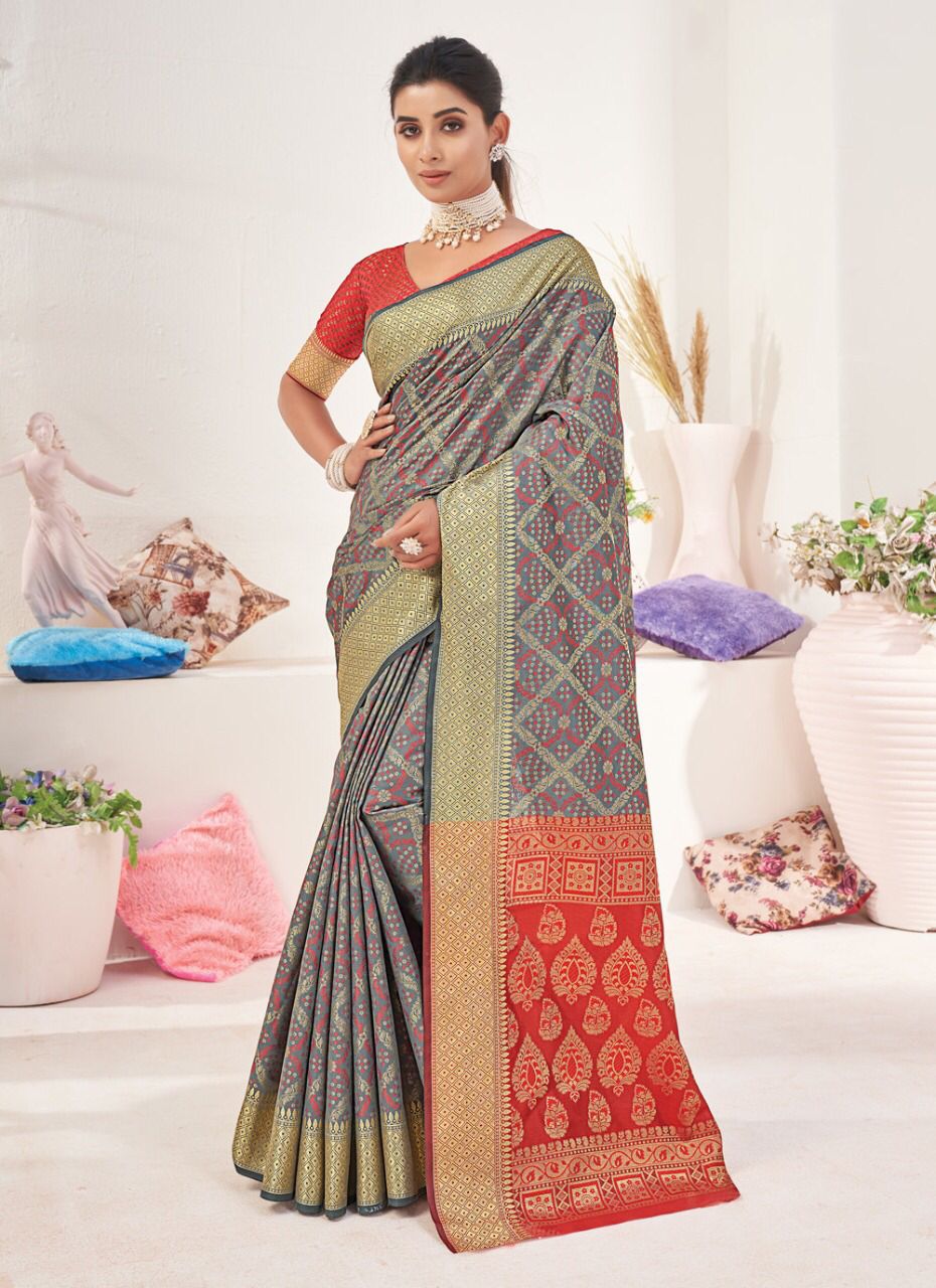 sangam print ikkat patola silk gorgeous look saree catalog