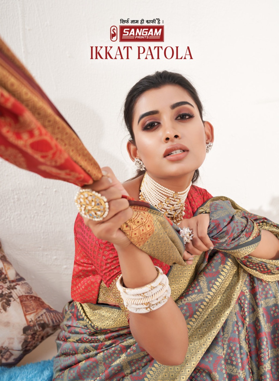 sangam print ikkat patola silk gorgeous look saree catalog