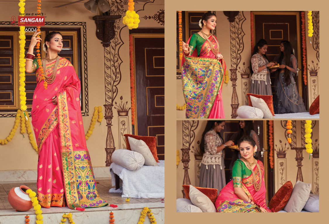 sangam print paithani pattu silk  silk festive look saree catalog