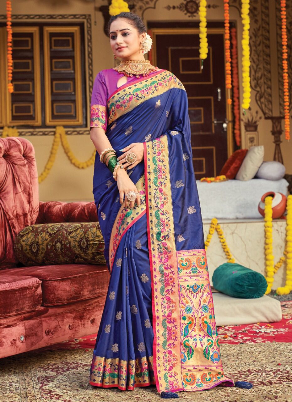 sangam print paithani pattu silk  silk festive look saree catalog