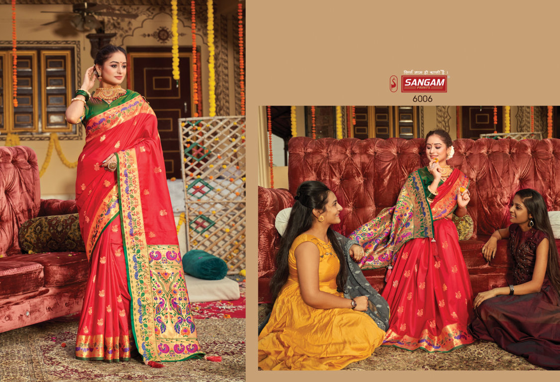 sangam print paithani pattu silk  silk festive look saree catalog