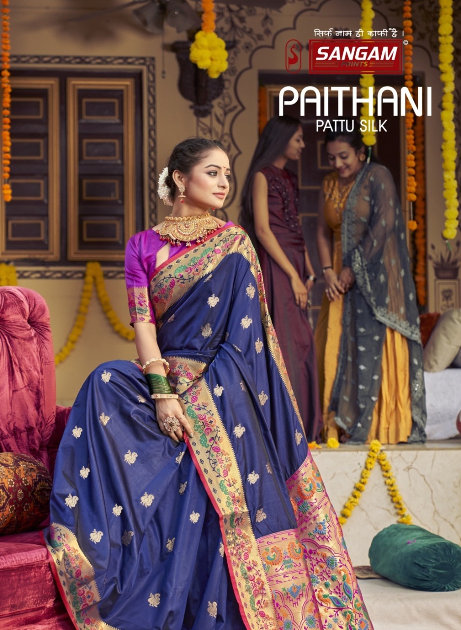 sangam print paithani pattu silk  silk festive look saree catalog