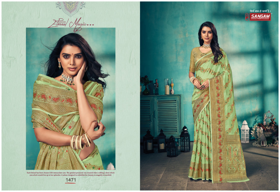 sangam print raj mahal cotton new and modern style saree catalog