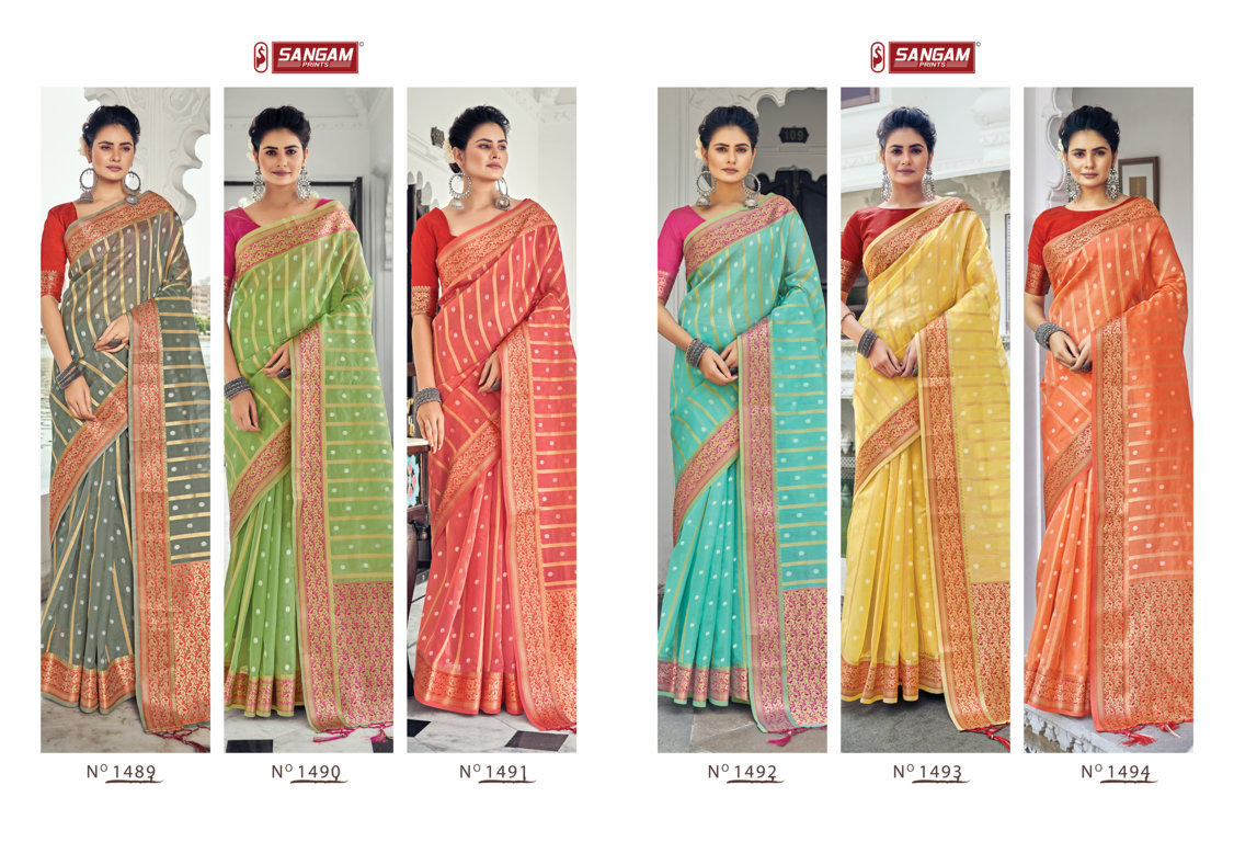 sangam print saraswati organza regal look saree catalog